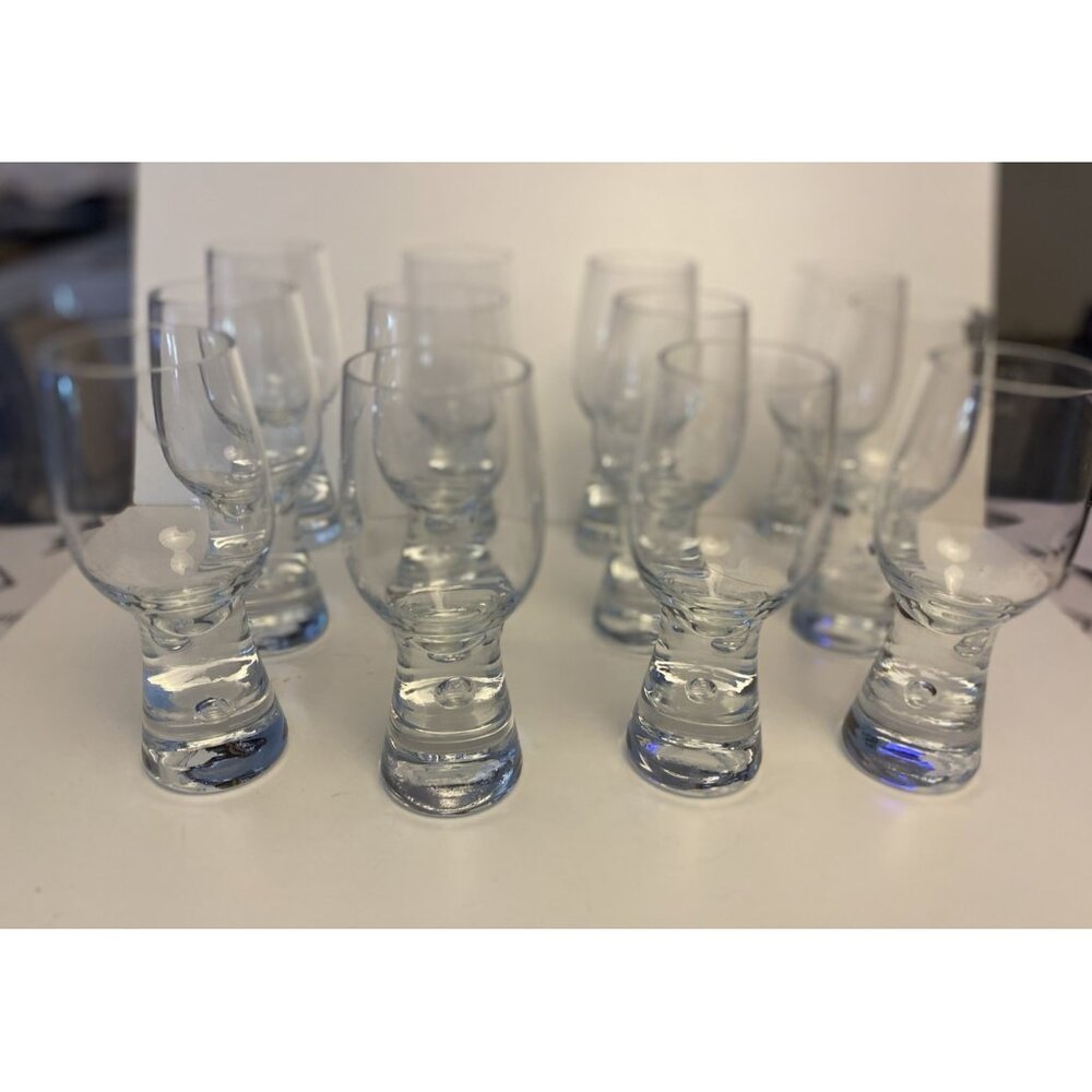 Vtg Cordials Or Liqueur Glass Controlled Bubble Thick Base Clear Bar Lot of 12